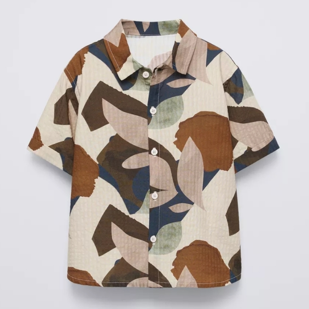 ZARA Leaf Print Short Sleeve Shirt and Shorts Set - Picture 4 of 5